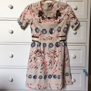 Patterned Vintage Inspired Dress w/ Beading Detail